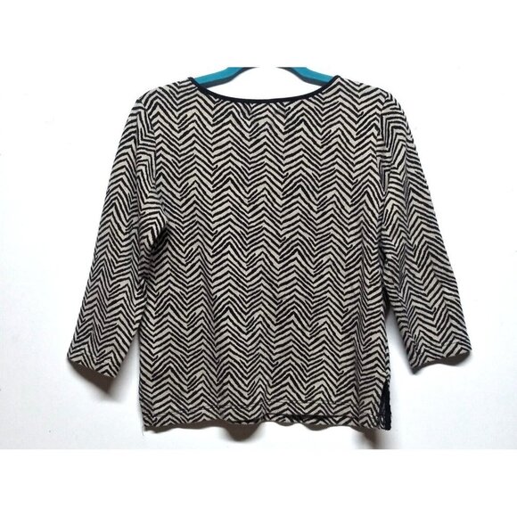 JOAN VASS STUDIO top thick knit stretch pullover sweater Sz M geometric zigzag - Picture 2 of 9